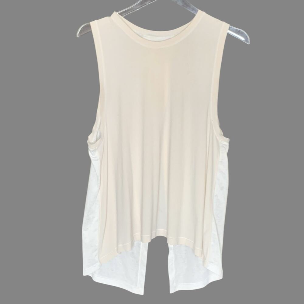 Lululemon S Womens Beige White In the Open Tank Split Back Gym Active *flaw